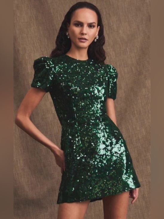Helsi Dresses & Skirts - HELSI Coco A-Line Sequin Mini Dress in Emerald/Black SIze XS NWT
